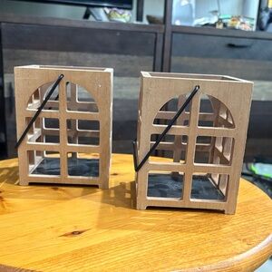 True Living Wooden Lantern Candle Holders